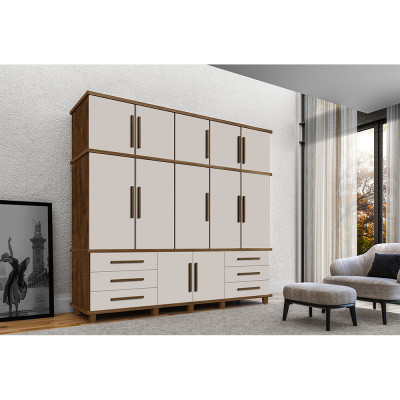 Roupeiro Londres 5 Portas 6 Gavetas Com Sapateira Malbec Off White