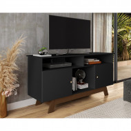 Rack De Sala De Estar Para Tv Até 60 Polegadas Porto Em Mdf 15mm Com Duas Portas Luapa - Preto